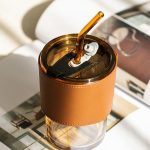 فلاسک پیرکس دوجداره محافظ دار قهوه ای