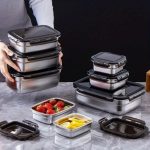 ست ۳ عددی ظروف استیل درب دار مربع
