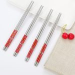 چاپستیک استیل گل‌قرمز چینی