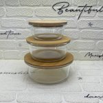 ظروف گرد درب بامبو ۳ عددی وارداتی