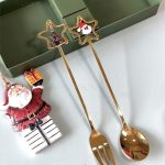 قاشق چنگال اویز دار طلایی ستاره ۶ عددی