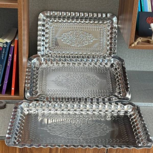 سینی مستطیل استیل طرح مس 48*32