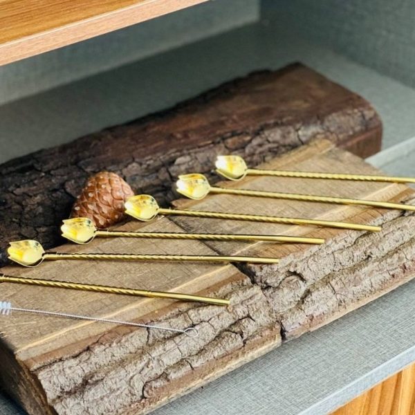 نی شربت طلایی قاشق دار و فرچه L114