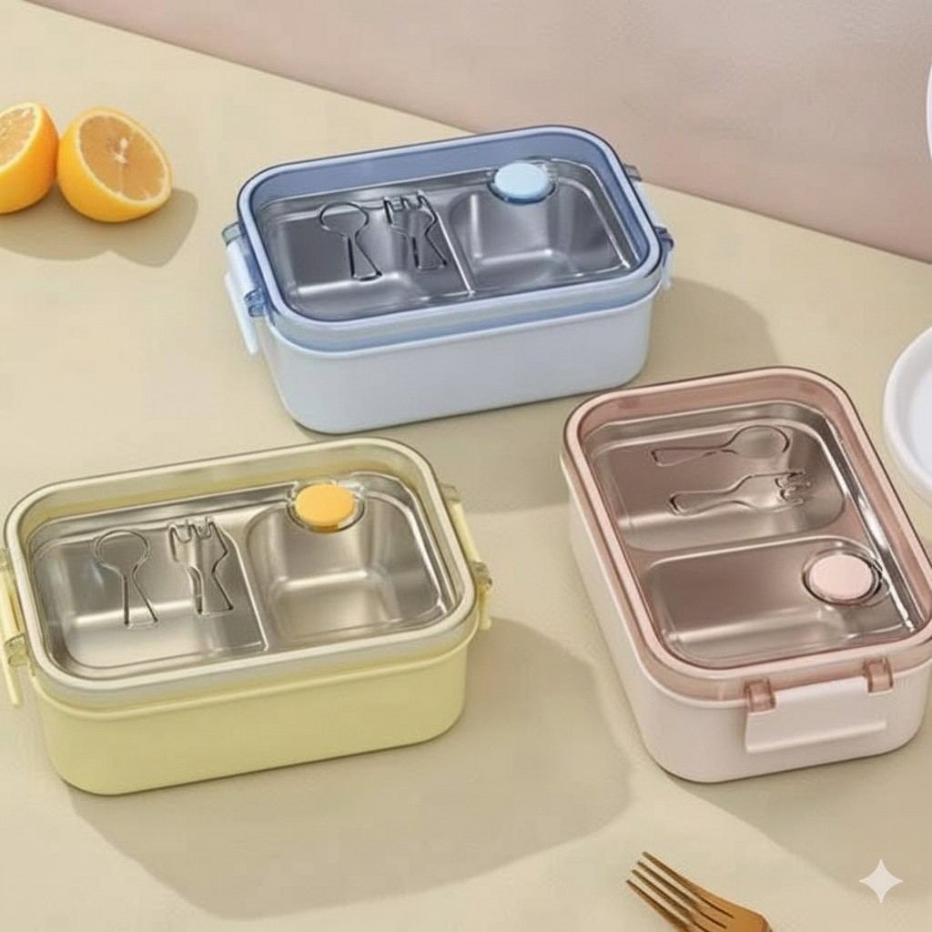 68b9bcc5deaa8abc87601a17eb65fcf1 لانچ باکس داخل استيل 2 خانه سوپاپ دار Y72 - Image 1